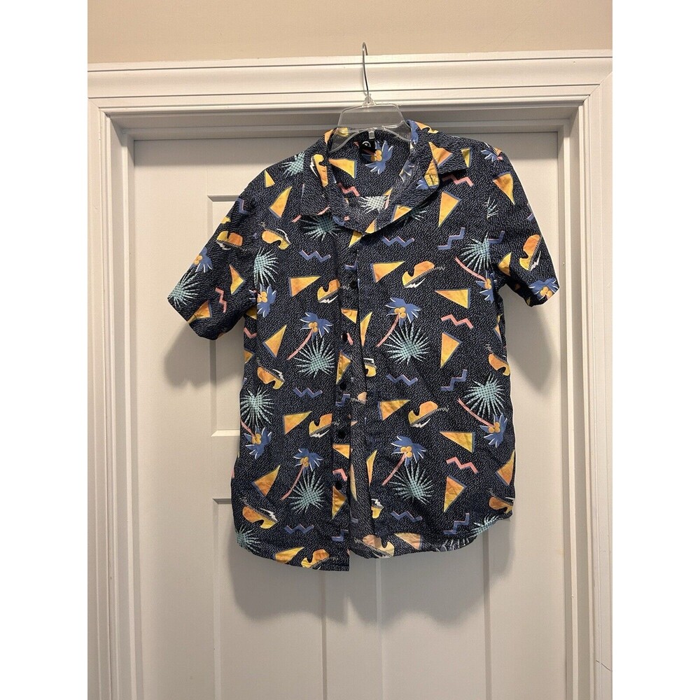 Neff Button Up Shirt Mens Medium Black Multicolor Retro Geometric Casual 90’s